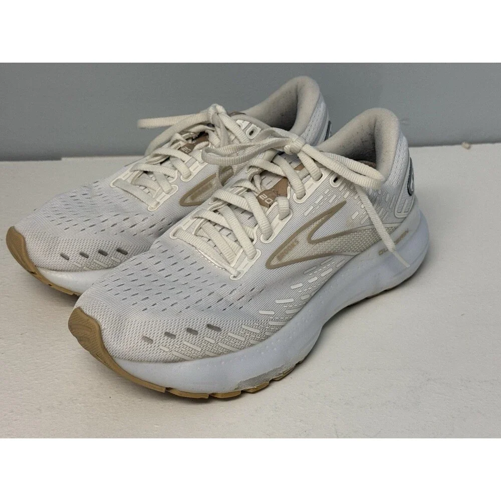 Brooks Glycerin 20 White Tan Women's Running Shoes Size 8.5 Medium 1203691B122